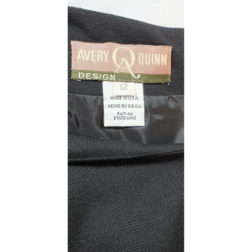 Avery Quinn Dress Womens 12 Black Rayon Padded Shoulders USA Boutique Charleston - Picture 2 of 7